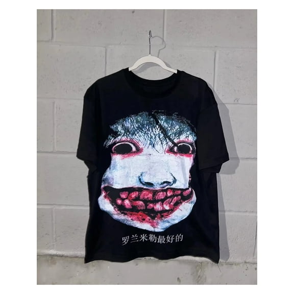 Men's Distorted Creepy Goth Horror Graphic Face T-Shirt