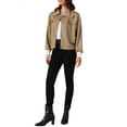 thumbnail image 2 of INSPIRE CHIC Womens Cropped Jacket 2025 Fall Casual Button Down Long Sleeve Coat S Khaki, 2 of 6