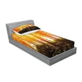 thumbnail image 2 of Ambesonne Nature Fitted Sheet & Pillow Sham Set, Foggy Forest Scenery, Twinxl, Orange Fern Green, 2 of 2