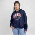thumbnail image 6 of Women's Fanatics Navy New England Patriots Lightewight Modest Crop Lounge Helmet Arch Pullover Hoodie, 6 of 7