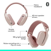 Logitech Zone Vibe 100 Wireless Over Ear Headphones with Noise Canceling Microphone, Works with Teams, Google Meet, Zoom, Mac/PC, Rose