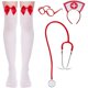 thumbnail image 1 of WAYANNurse Costume Halloween Women Costume Accessories Red Nurse Hat Headband Cosplay Outfit Set Includes Headband Glasses Stethoscope High Sock for Halloween Cosplay Party, 1 of 1