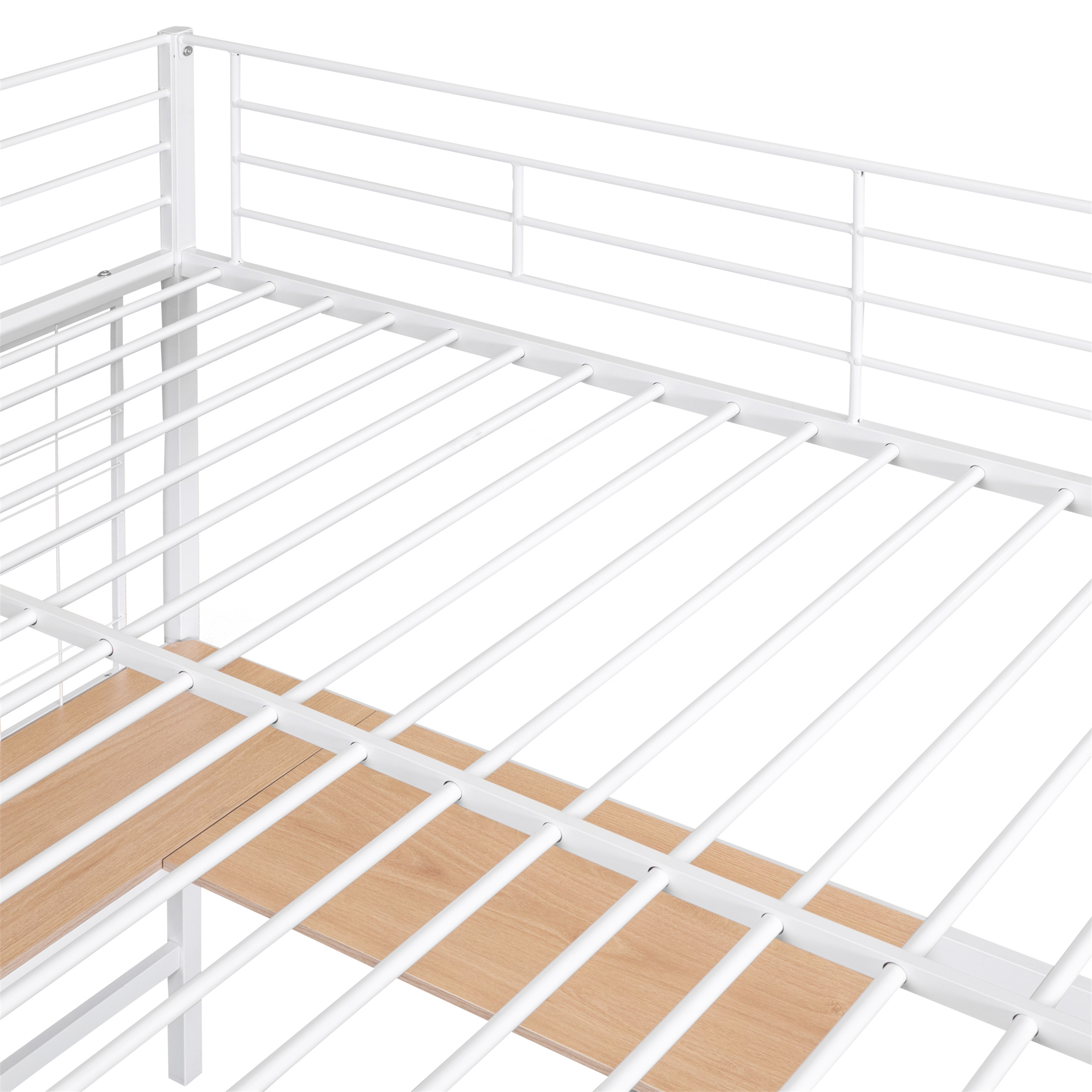 Aukfa Full Size Loft Bed with L shape Desk, Heavy Duty Metal Bed Frame for Teens Adults, White