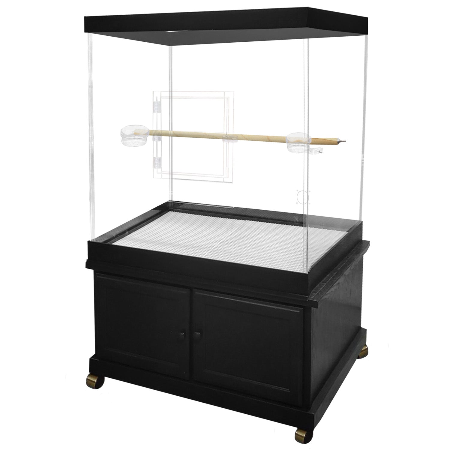 PENNZONI Large Bird Cage for Macaws & Parrots,Clear Acrylic Cage, Glossy Oak Base w/ Decorative Top