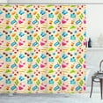 thumbnail image 1 of Flip Flop Shower Curtain, Beach Vacation Elements Sunglasses Camera Snorkeling Mask Seashell and Flipper, Fabric Bathroom Set with Hooks, 69W X 70L Inches, Multicolor, by Ambesonne, 1 of 3