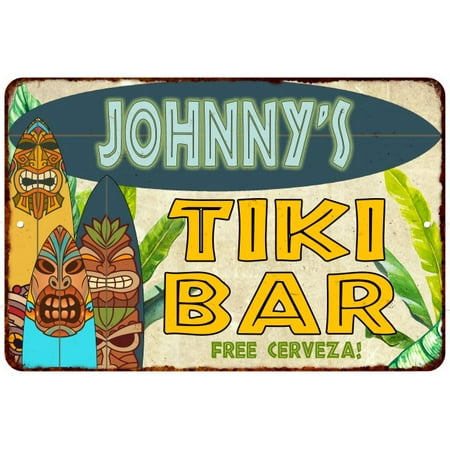 24 Inch Tiki Bar Decor - Johnny's TIKI BAR Island Personalized Sign Metal Wall Decor 8 x 12 High Gloss Metal 208120058264