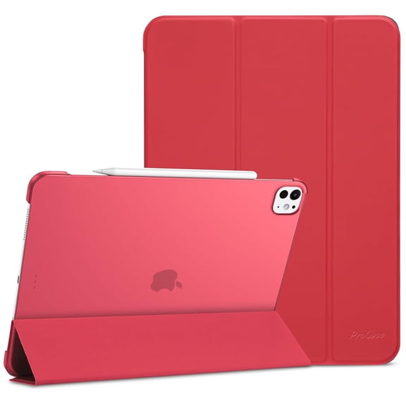 ProCase iPad Pro 13 Inch Smart Folio Case 2024 M4 7th Gen - Translucent Hard Shell Back, Auto Sleep/Wake, Multi-Angle Stand, Red