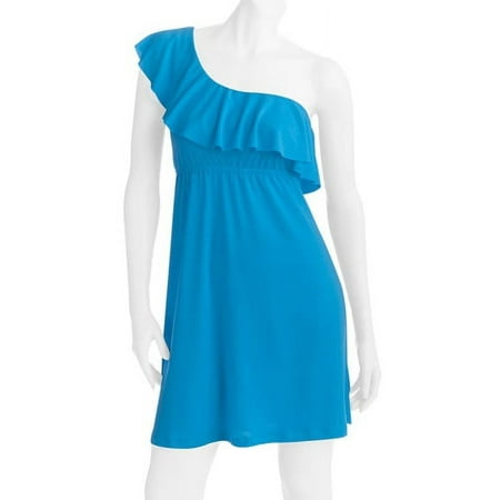 Juniors Plus Knit One Shoulder Ruffle Dress