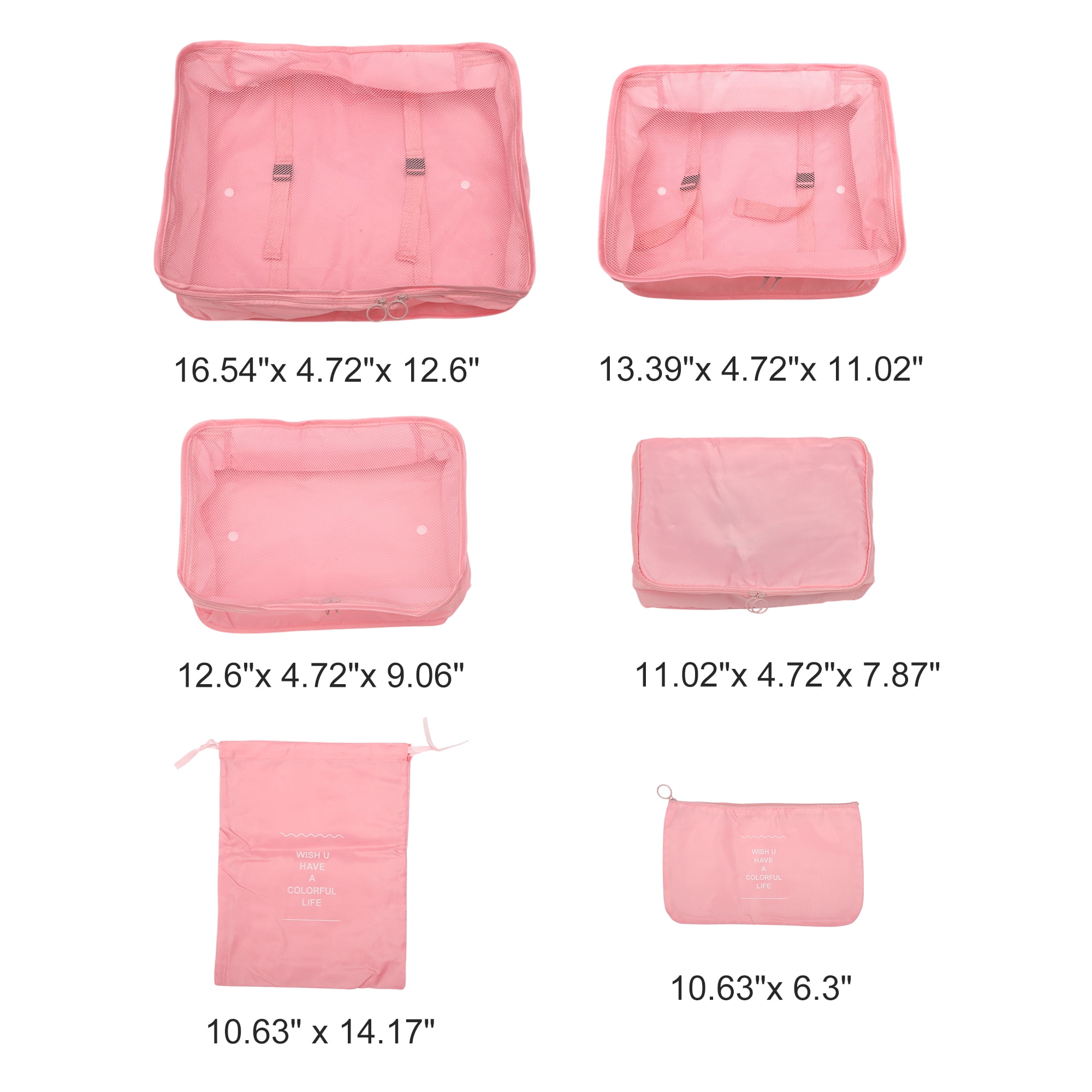 Unique Bargains Portable Packing Cube Set with 6 Different Sized Bags Pink