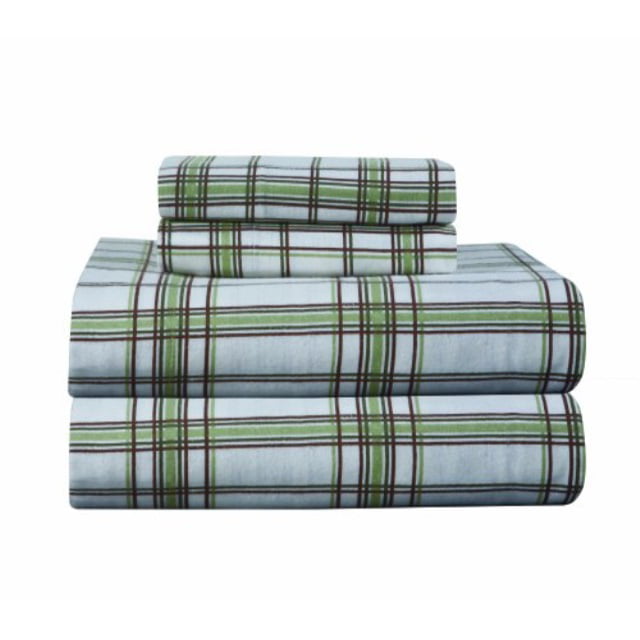 Home Collection Cooper Hunter Green Holiday Plaid Cotton Flannel Queen Sheet Set 