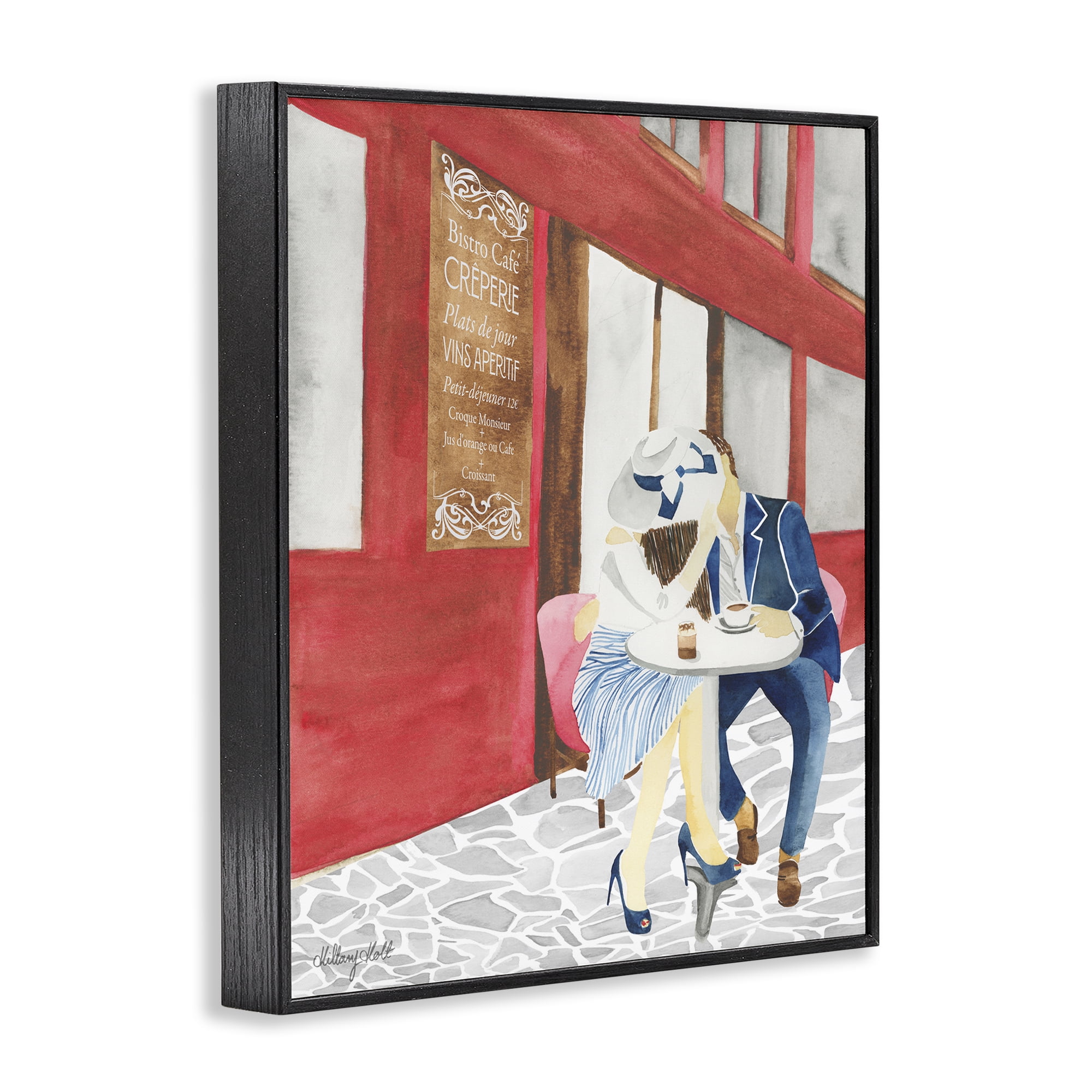 Stupell Industries Kiss At Parisian Cafe Black Framed Giclee Art, design by Hillary Holt