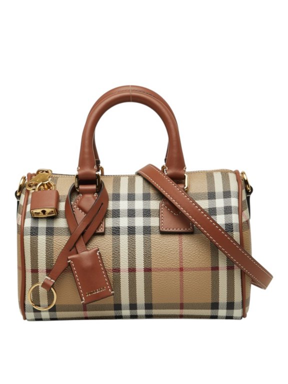 Pre-Owned Burberry Nova Check Mini Bowling Bag Handbag Shoulder 2WAY Beige Brown Leather...