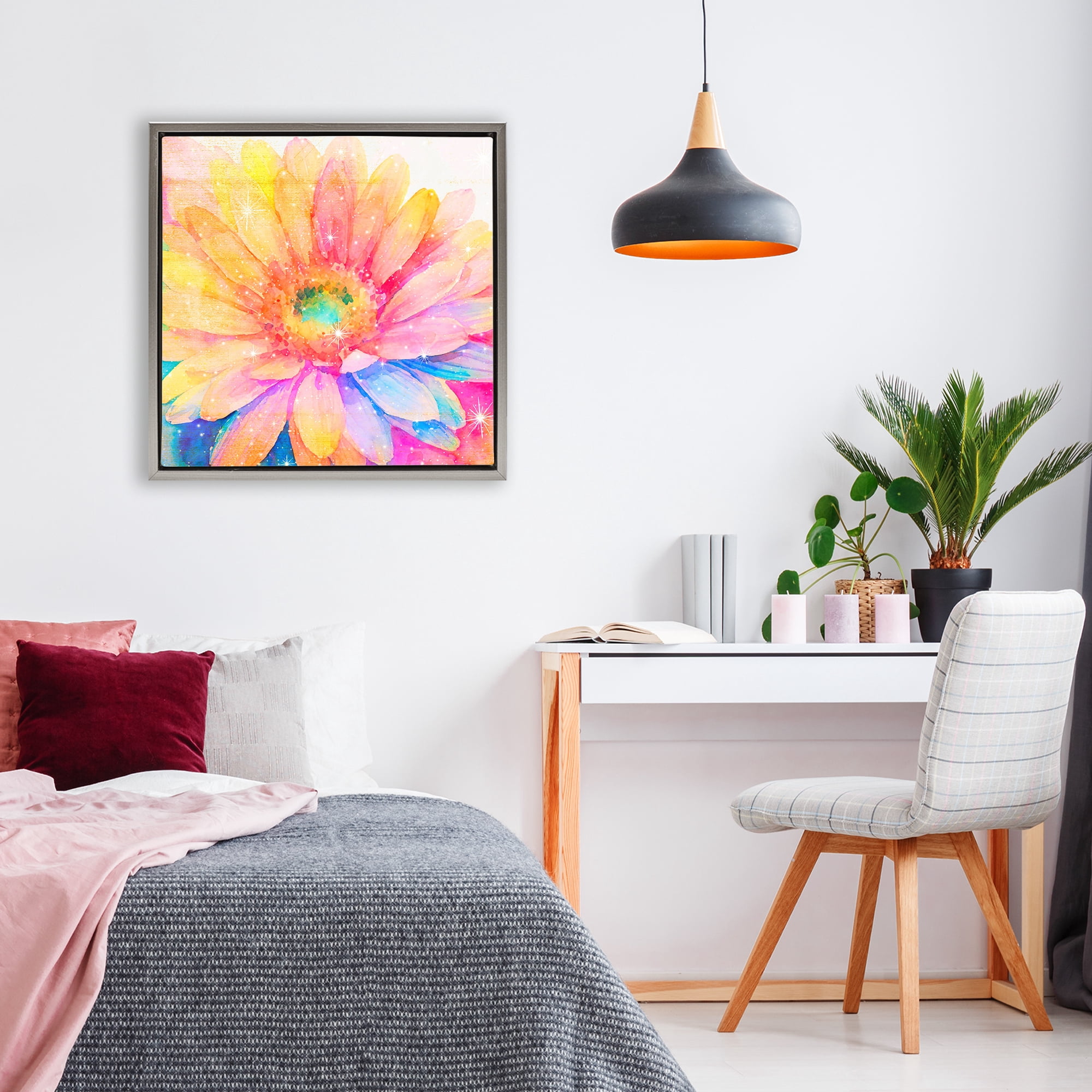 Stupell Industries Bloomtopia Shimmer Blossom Gray Framed Floater Canvas Wall Art, design by Vibelicious