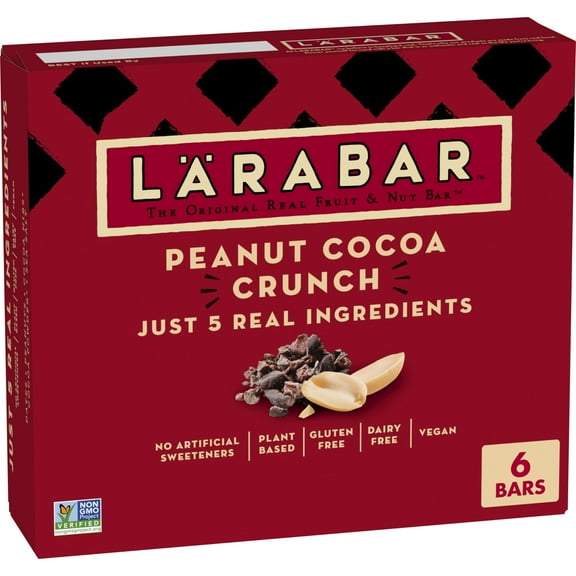 Larabar Peanut Cocoa Crunch MFF30 Bars, Vegan and Gluten Free Snacks, 6 Ct, 9.6 oz