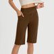 thumbnail image 2 of Pantalones de Yoga de Cintura Alta para las Mujeres Color Sólido Cadera Bolsillos Elásticos Medio Pantalones Cortos, Pantalones Deportivos de Fitness, Poliéster Toda la Temporada, 2 of 6
