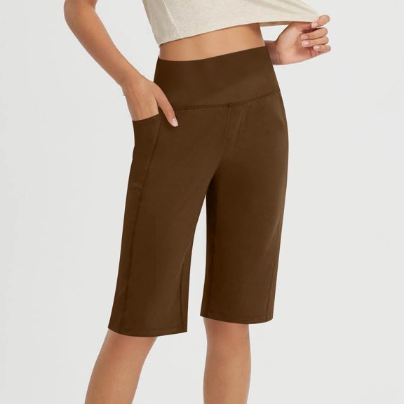 tarylea Yoga Pants for Women Cross Front Knee Length Trousers Solid Color Loose Pants with Pockets Casual Comfy Summer Workout Pants