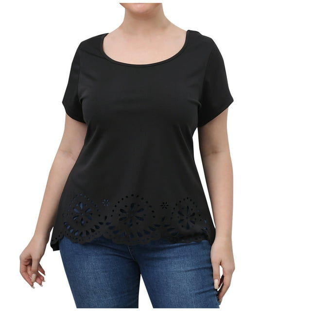 Women Hauts d'Été S Casual Plus Size Solide Couleur Col Rond Découpe Manches Courtes T-shirt Women Tunique Tops pour Leggings