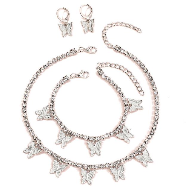 1 Conjunto de joyas con colgante de mariposa, pulsera de circonita con dije brillante