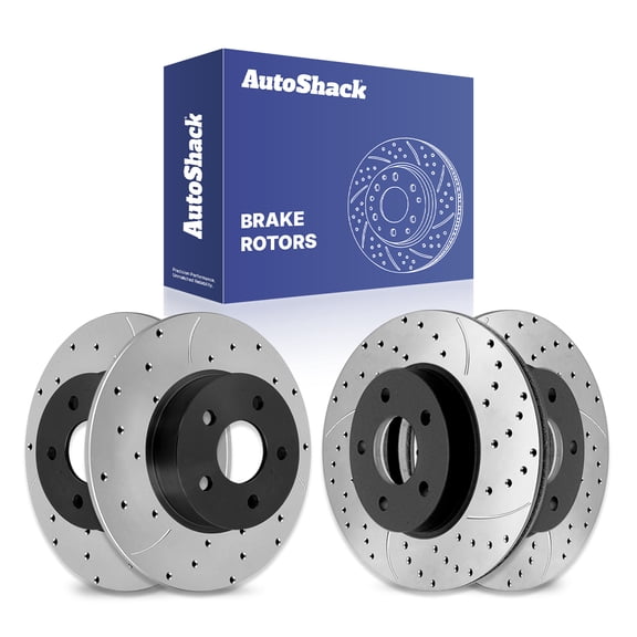 AutoShack Front Vented & Rear Solid Drilled & Slotted E-Coated Brake Rotors 4-PC Set Replacement for 2004-2008 Chevrolet Malibu 2006-2007 Pontiac G6 ShadowGuard