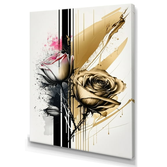 Designart Roses Flow Flower On Golden Beige Paint V Canvas Wall Art