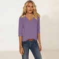 thumbnail image 5 of Craaazy Casual Tops for Women Cotton Regular Fit Solid Color V Neck 3/4 Sleeve Shirts, 5 of 7