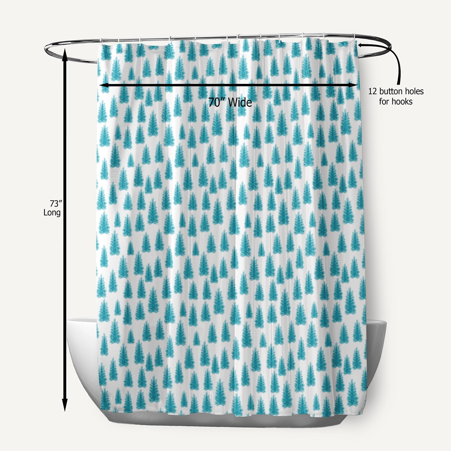 Simply Daisy 70" W x 73" L Christmas Trees Pattern Polyester Shower Curtain, Turquoise [1 Ct]