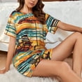 thumbnail image 4 of Balery Beach Umbrella Sunset Pattern Womens Pajama Sets 2 Piece Soft Short Sleeve Top and Shorts Sleepwear Round Neck Pjs Lounge Set with Pockets-Medium, 4 of 7