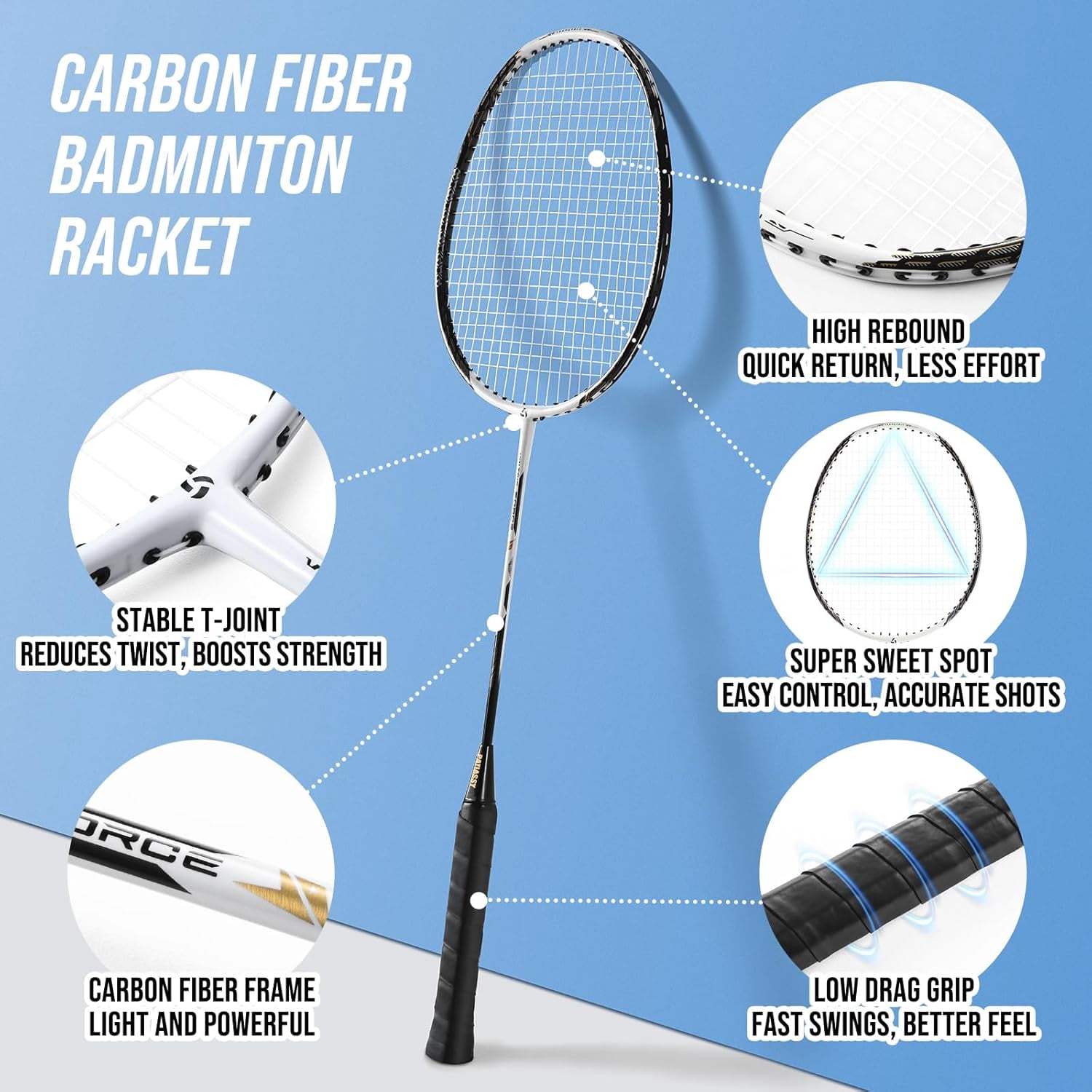 Professional Badminton Set with Carbon Aluminum Badminton Rackets Set of 4, Outdoor Portable Badminton Net with Winch System, 4 Nylon and Bag