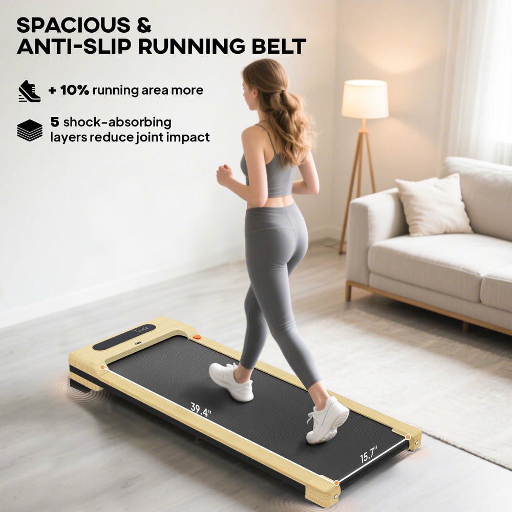 Resenkos 2.5HP Folding Walking Pad Treadmill with Remote and Transport Wheels - Natural Wood