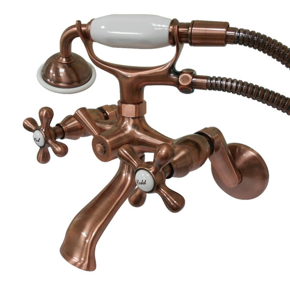 Kingston Brass KS266AC Kingston Wall Mount Clawfoot Tub Faucet with Hand Shower, Antique Copper