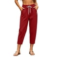 thumbnail image 2 of Women's Casual Cropped Pants Elastic Waist Drawstring Capris with Pockets Side Button Detail Relaxed Fit Lightweight Trousers for Lounge Summer Beach Walk, 2 of 7