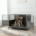 thumbnail image 3 of Noaman 48inch Heavy Duty Dog Crate, Extra Large Silver Grey Steel Pet Cage with Double Doors, Lockable Wheels & Backside Screen, 47.2"L x 28.7"W x 35.4"H for Large Dogs, Pregnant & Lactating Pets, 3 of 19