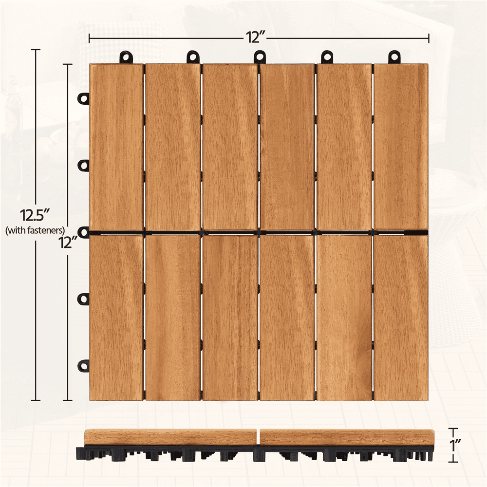 Renwick 10pcs Wood Flooring Tiles 12''x12'' for Outdoor & Indoor Patio Garden, Wood