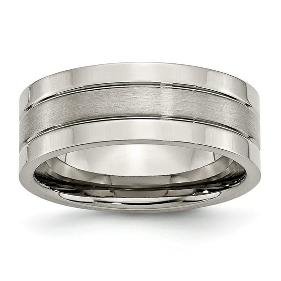 Titanium Grooved 8mm Brushed and Polished Band Size: 9; for Adults and Teens; for Women and Men