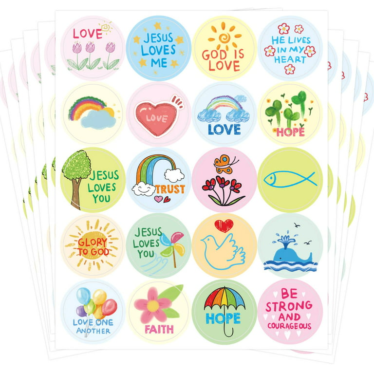 Kid-Drawn Christian Stickers Easter Religious Sticker Faith for Kids 200pcs