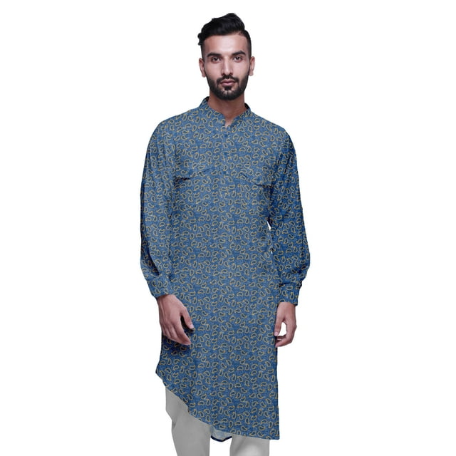 Atasi Kurta Traditionnel en Rayonne Imprimée à Col Mandarin pour Hommes Chemise Décontractée