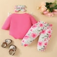 thumbnail image 4 of Baby Girls 3Pcs Fall Outfits Long Sleeve Lace Ruffle Romper + Pants + Headband Set Infant Clothes, 4 of 7