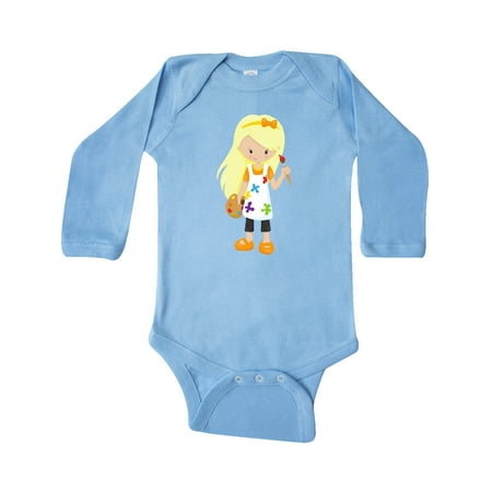 

Inktastic Cute Girl Blonde Hair Painter Paint Artist Gift Baby Girl Long Sleeve Bodysuit