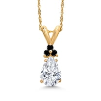 Gem Stone King 14K Yellow Gold White Moissanite and Black Diamond Pendant Necklace for Women | 1.08 Cttw | Gemstone Birthstone | Pear Shape 8X5MM | With 18 inch Chain