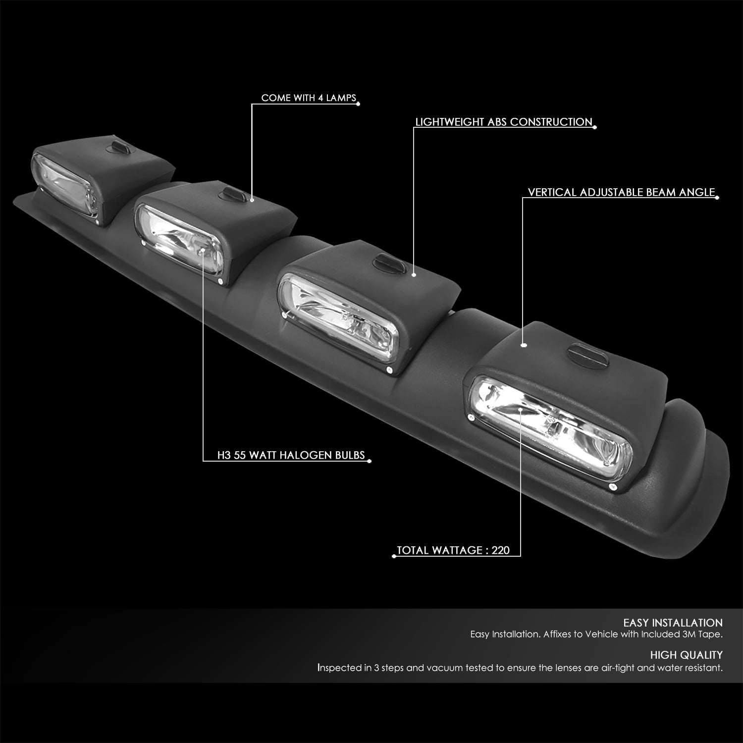 DNA Motoring Universal Off-Road Roof Top Mounted Chrome Clear Fog Light Kit w/Wiring Harness+Switch