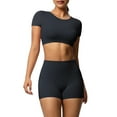 thumbnail image 7 of Women's Yoga Outfit Seamless Workout Set Sport Crop Tops High Waist Shorts Exercise Two Piece Gym Tracksuits, S, 7 of 7
