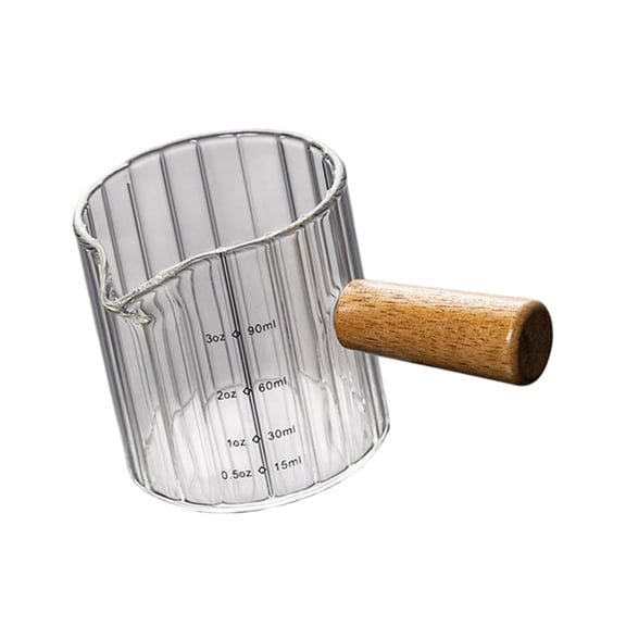 Espresso Shot Glass Measuring Cup with Wooden Handle for Baking and Baristas
