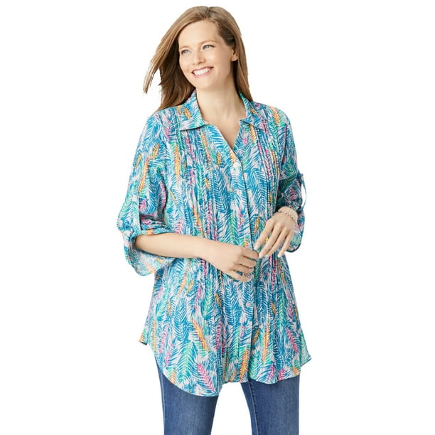 Woman Within - Woman Within Women's Plus Size Pintucked Button Down ...