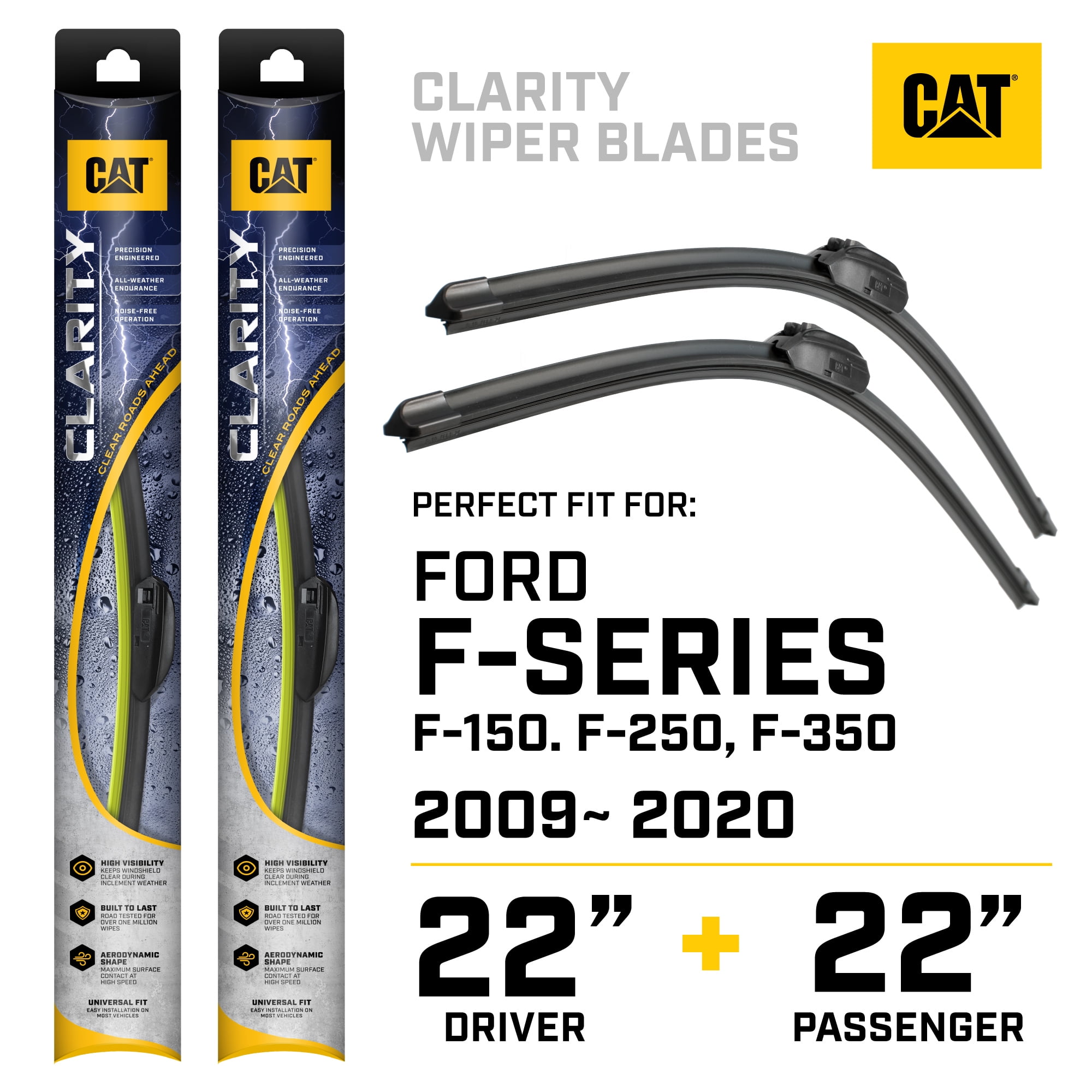 Caterpillar Clarity Premium Performance All Season Replacement Windshield Wiper Blades for Car Truck Van SUV 22 + 22 Inch - Perfect Fit for 2008-2020 Ford Expedition