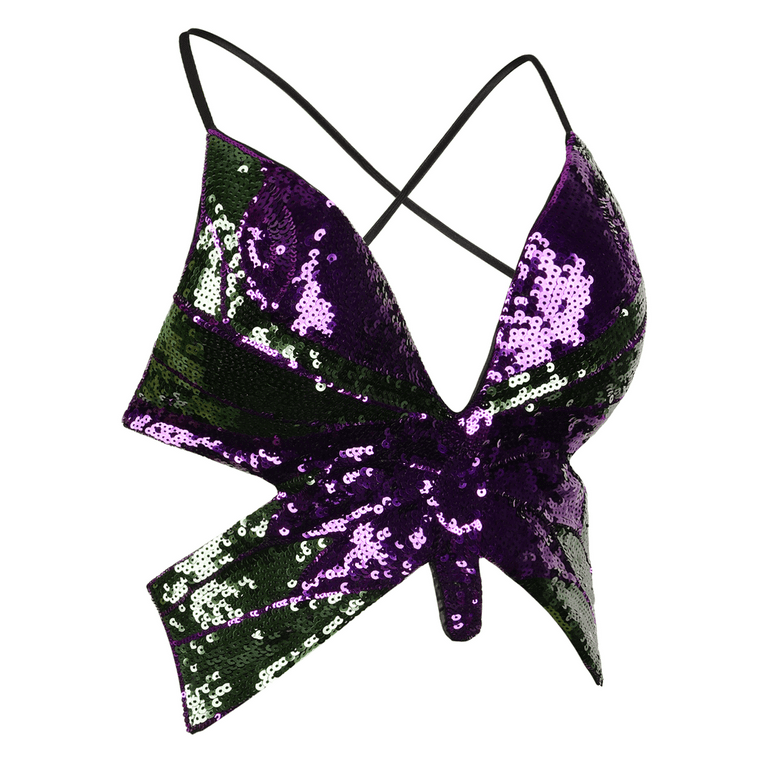 PrettyGuide Women's Glitter Sequin Butterfly Top Sexy Halter