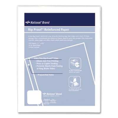 National 20121 Rip Proof 20-lb Reinforced Filler Paper Unruled 11 x 8-1/2 WE 100 Sheets/Pk 