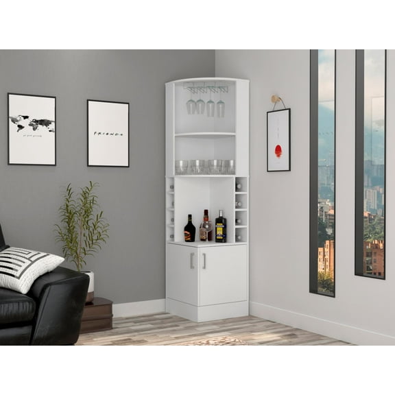 Boahaus Birmingham Bar Cabinet, 2 Doors, 2 Open Shelves, White