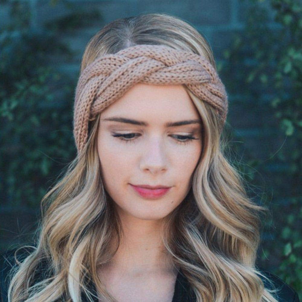 Beautyko 3 Pieces Plain Braided Winter Wool Knitted Twist Headband