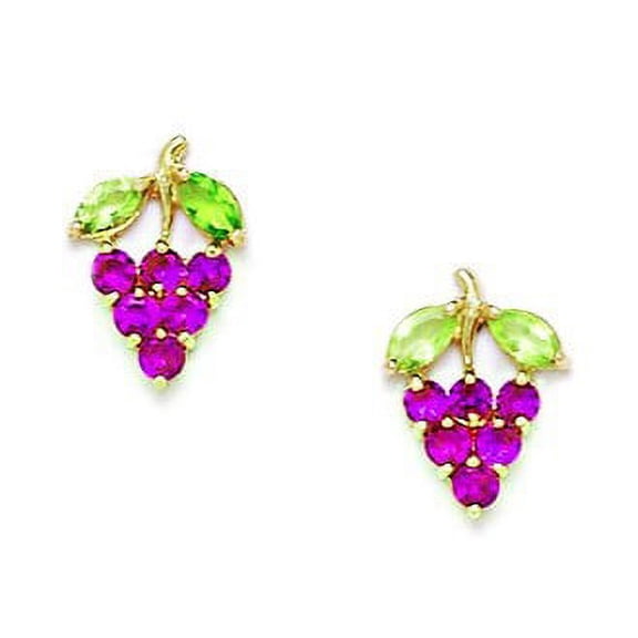 14k Yellow Gold Red Cubic Zirconia Grapes Screw-Back Earrings - Measures 11x8mm