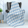 thumbnail image 4 of Checkered Soft Flannel Fleece Throw Blanket, Gingham Motif with Little Hearts Pastel Blue Baby Shower Kids Theme, Cozy Plush for Indoor and Outdoor Use, 50" x 60", Pale Blue White, by Ambesonne, 4 of 5